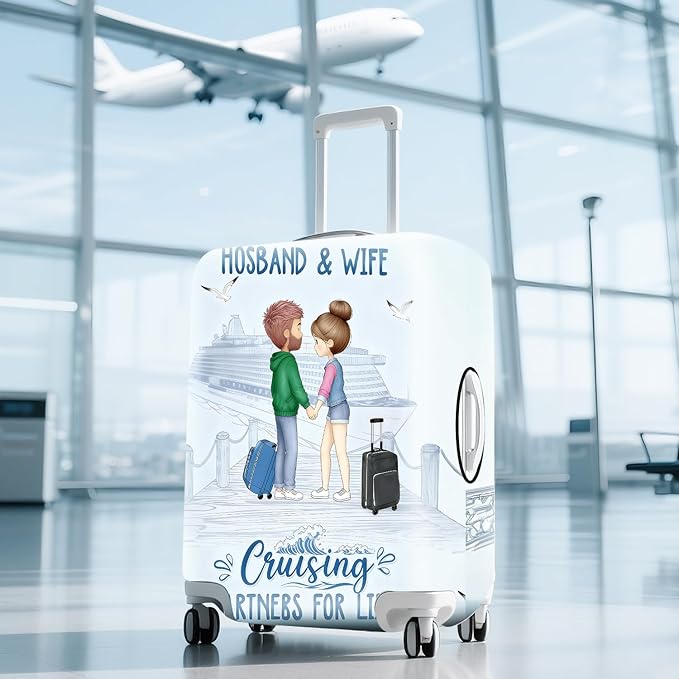 Valentine'S Day Couple Travel Luggage Cover -Stretchable Airplane Suitcase Protector Sleeve,Universal Washable Fit for 20-22 Inch Checked Baggage,Water Resistant Durable Luggage Protector,S
