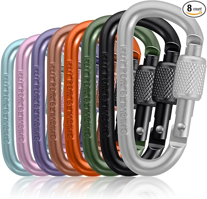 Carabiner Clip, Key Hooks for Keychain Aluminum D Ring Shape Carabiner, Key Chain Clip Hook, Keychain Clip, Multipurpose for Camping, Hiking, Backpacking or Other Outdoor Activities, 8PCS