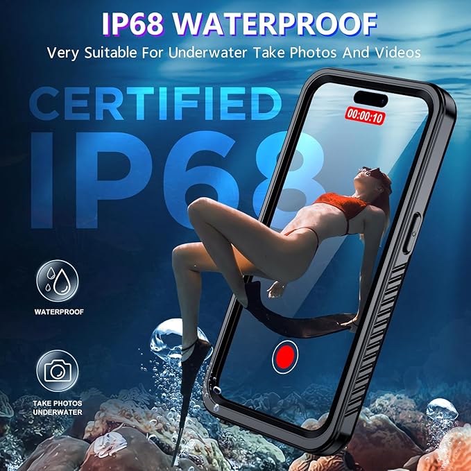 2024 New for iPhone 14 Pro Case Waterproof,[Built-in Screen Protector & Camera Protector][Full Body Shockproof][IP68 Underwater][Dustproof][Dropproof] Phone Case for iPhone 14 Pro 6.1"