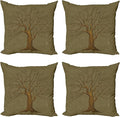 Ambesonne Tree Throw Pillow Cushion Case Pack of 4, Illustration of a Big Tree on Antique Old Paper Vintage Style Artwork Design Print, Modern Accent Double-Sided Digital Printing, 24", Pale Green