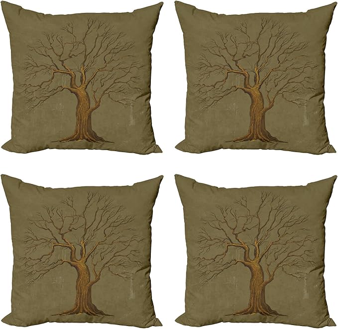 Ambesonne Tree Throw Pillow Cushion Case Pack of 4, Illustration of a Big Tree on Antique Old Paper Vintage Style Artwork Design Print, Modern Accent Double-Sided Digital Printing, 20", Pale Green