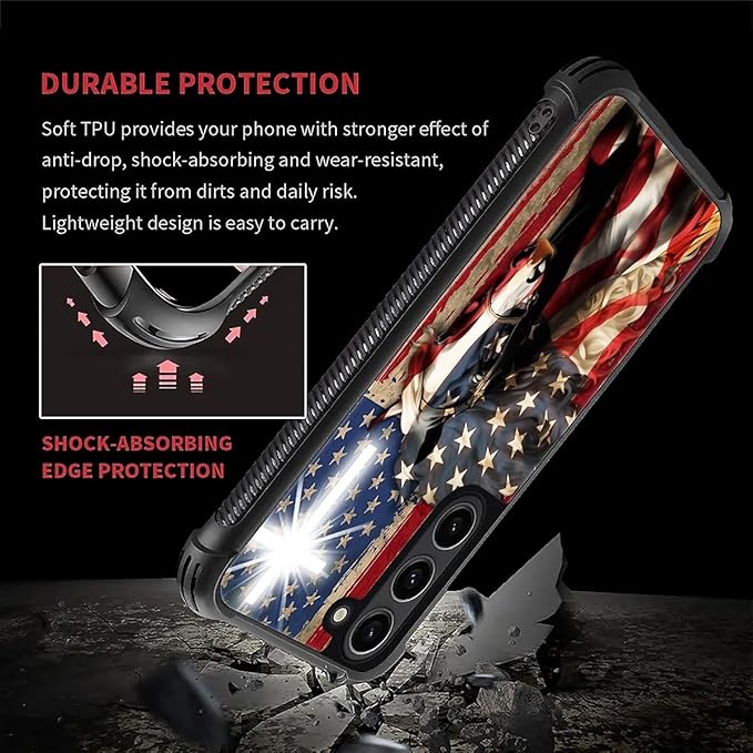 for Samsung Galaxy S23 Plus Case, Red American Flag Horse Cross Pattern Graphic Design Girl Boy Soft Silicone Hard Acrylic Shock Protection for Samsung Galaxy S23 Plus
