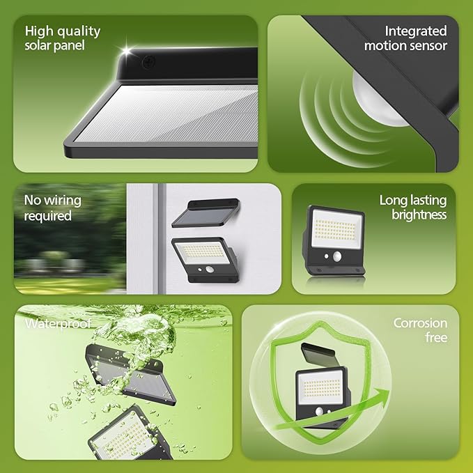 Philips Solar Security Light Outdoor LED 6500K, Solar-Powered Flood Light w/PIR Motion Sensor, Remote Control w/16ft Cable, IP65 Waterproof, 3 Modes (4)