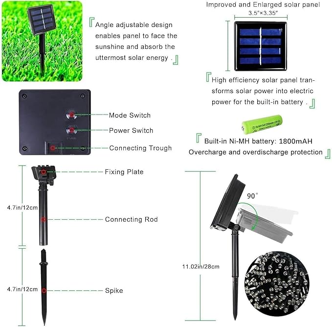 OZS 6 Pack 480LED Solar String Lights for Outside, Solar Christmas Lights Outdoor Waterproof with 8 Modes, Green Wire Solar Powered Tree Light for Patio Yard Garden Xmas Party Decorations (Warm White)