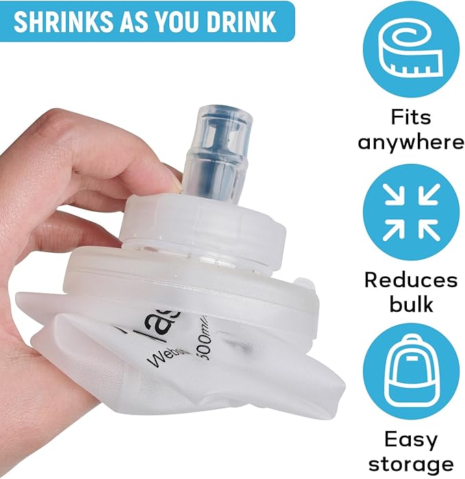 Soft Flask 500ML, TPU Collapsible Soft Water Bottle for Hydration Pack, Running Vest, Folding Water Bottle for Hiking, Cycling Hydration Flask - White