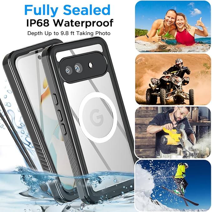AICase for Google Pixel 9a Case Waterproof Clear with MagSafe Snowproof,Dustproof and Shockproof,IP68 Certified Real 360 Full Body Protection Water Proof Underwater Cover for Google Pixel 9a 6.3" 2025