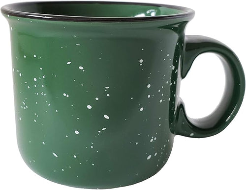 14oz Ceramic Campfire Coffee Mug (Set of 4), Green with Speckled Finish - Durable Thick Walled Camping Style Cup for Outdoors or Home