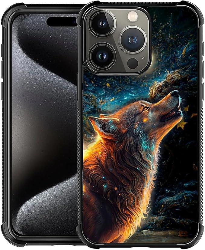 for iPhone 16 Pro Max Case, Star Cave Hungry Wolf Pattern Graphic Design Girl Boy Soft Silicone Hard Acrylic Shock Protection for iPhone 16 Pro Max