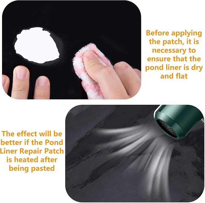 Adnee 2 Pcs Pond Liner Repair Patch-10 x 10 Inches Self-Adhesive EPDM Liner Repair Patch Kit-Thickened Square Rubber Pond Liner Seam for EPDM Garden Pond Patch Cover Repair