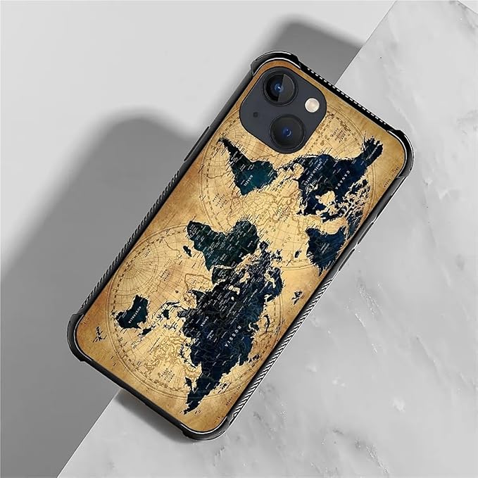 for iPhone 13 Mini Case, Brown World Map Pattern Made of Soft Silicone Hard Acrylic Shock Protection for iPhone 13 Mini