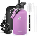 RAYMYLO Insulated Water Bottle 64 oz, Triple Wall Vacuum Stainless Steel (Cold for 48 Hrs), Leak Proof & Non-BPA, Half Gallon Water Flask Jug with Paracord Handle & Straw Spout Lids, Lilac