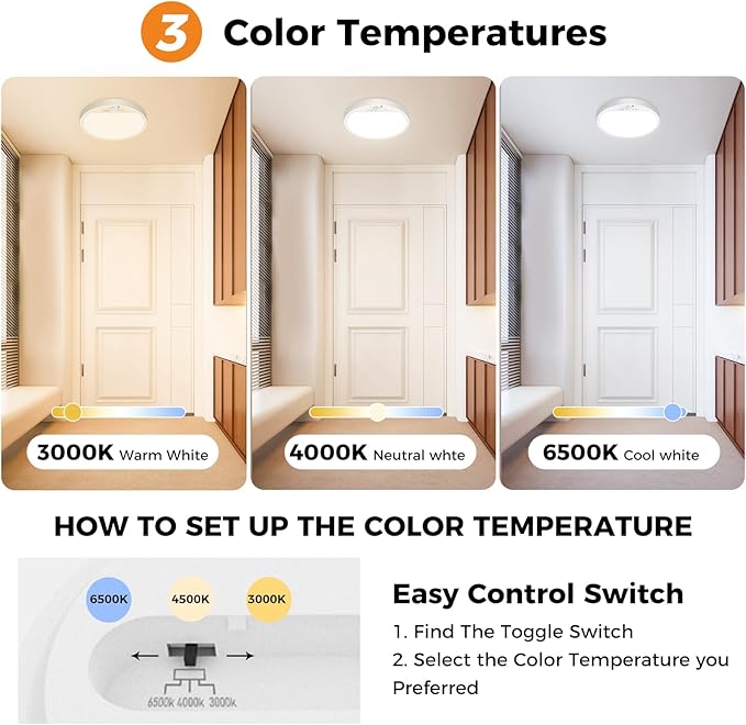 slochi 4Pack Motion Sensor Light Indoor Wired PIR, 3000K/4000K/6500K Closet Lights Motion Sensored, 15W 1500LM 7 in, Timer, Motion Activated Flush Mount Ceiling Light for Hallway Wall Pantry, White
