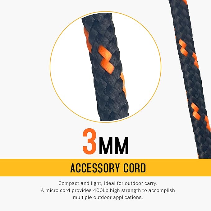 GM CLIMBING Green 3mm Accessory Cord 400LBS Double Braided Durable Pull Cord Tent Tarp Hammock Guyline for Rigging Backpacking Survival Mountaineering 100Ft Roll