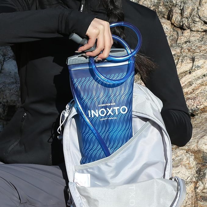 1.5L/2L/3L Hydration Bladder, INOXTO Water Bladder with Water Reservoir Hose Insulator & High Flow Bite Valve for Hiking Backpack, Leak Proof 1.5/2L/3L Water Reservoir for Camping Cycling Running