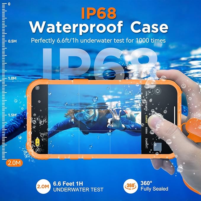 WIFORT for iPhone 17 Pro Max Waterproof Case, [Fit for Magsafe] with Sapphire Lens & Screen Protector, IP68 Full Body 15FT Military Shockproof, Magnetic Frosted Phone Cover with Lanyard, 6.9" Orange