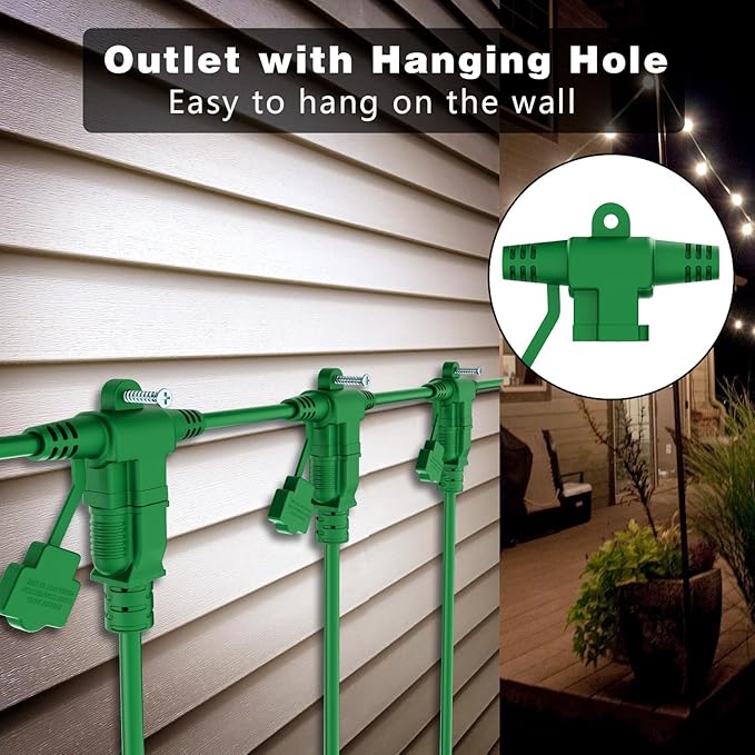 K KASONIC - Outdoor Extension Cord 75 FT, Evenly Spaced 9 Outlets Plugs, 16/3 SJTW Weatherproof Multiple Outlets Wire for Landscaping Light, Holiday Decoration and Christmas, ETL Listed, Green
