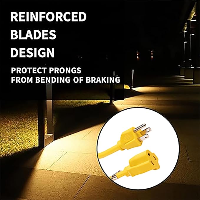 Indoor/Outdoor Extension Cord, 12 Gauge 8FT Yellow, 3 Prong Heavy Duty, Weatherproof, UL Certified, 15A Power Cord for Outdoor Lights, Appliances, Lawn