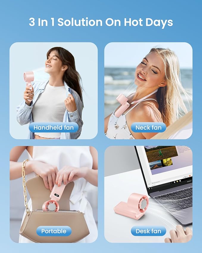 Kimguard 2 Pack Handheld Portable Turbo Fan with Ice Cooler, Speed (1-199) 5500mAh*2 Rechargeable Personal Fan,[20H Cooling Time] Mini Yet Powerful, Small Pocket Fans for Travel/Outdoor/Office, Pink