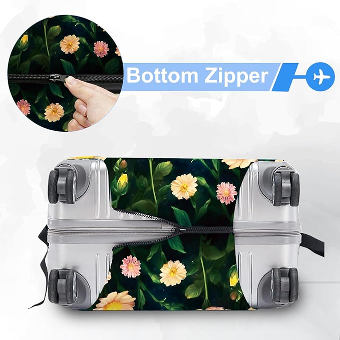 Moonlit Butterfly Flower MothTravel Luggage Cover -Stretchable Airplane Suitcase Protector Sleeve,Universal Washable Fit for 28-30 Inch Checked Baggage,Water Resistant Durable Luggage Protector
