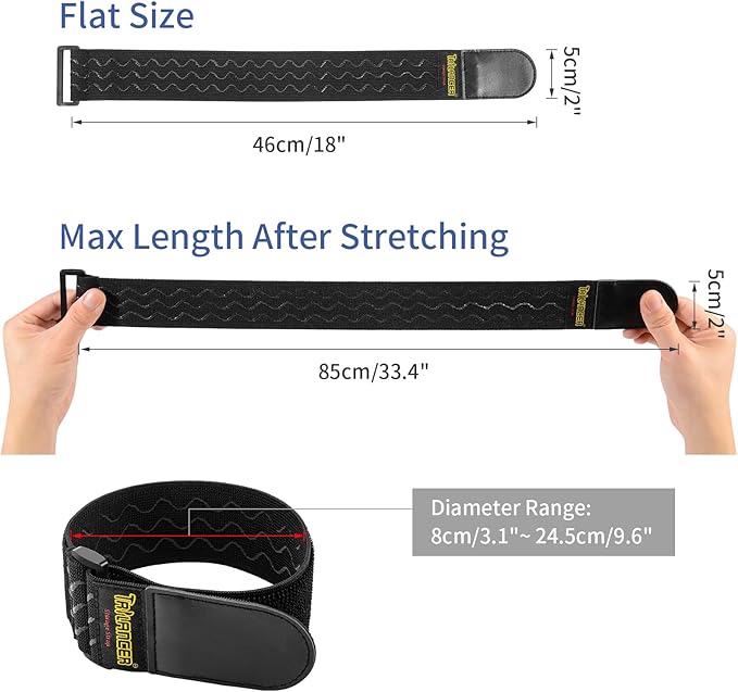 Trilancer Elastic Cinch Straps with Anti-Slip Strips, 2" x 18"(8 Pack) Hook and Loop Storage Strap with Buckle, Bundling Straps for Extension Cords, Cables, Ropes, Hoses, Bike, Boat, Pant Garters