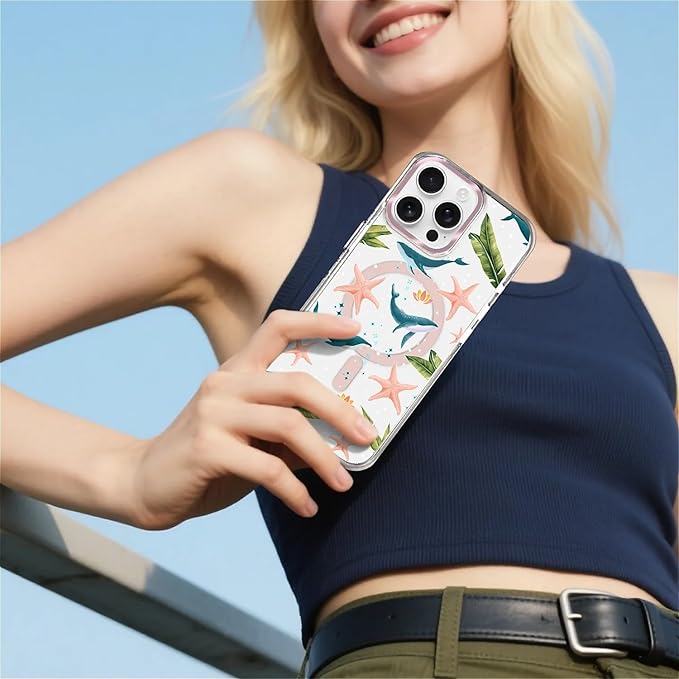 Case for iPhone 15 Pro Max,[Compatible with MagSafe],Sealife Whale Ocean Wildlife Clear Phone Case Design，for Women Girls Magnetic Clear Cover - Slim, Sleek, & Shockproof Protection