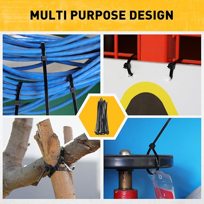 6 Piece 24 Inch Carabiner Bungee Cords with Hooks, Heavy Duty Outdoor Bungee Cords with Carabiner Hooks, 6" Nylon Cable Ties, UV & Weather Resistant