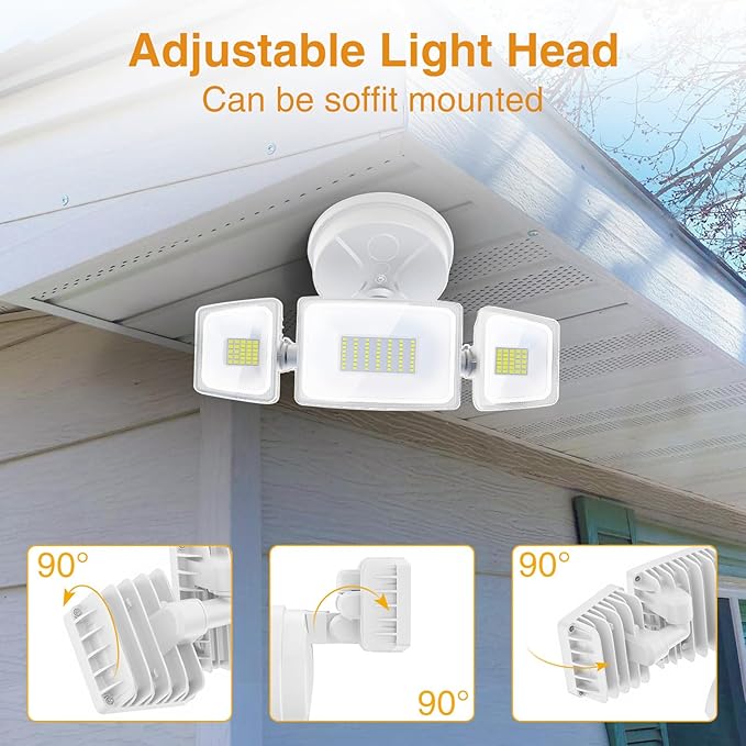 Onforu 4 Packs 75W Flood Lights Outdoor, 7000LM Brightness Security Lights, 3 Adjustable Heads, IP65 Waterproof, 6500K Wall Mount Exterior LED Flood Light (White)