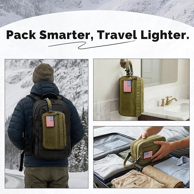 Toiletry Bag for Men Tactical Travel Dopp Kit with Wet Dry Compartment 3 Zipper Pockets 900D Water Resistant MOLLE System Organizer for Gym Hiking Travel Shaving EDC Accessories Gifts Him