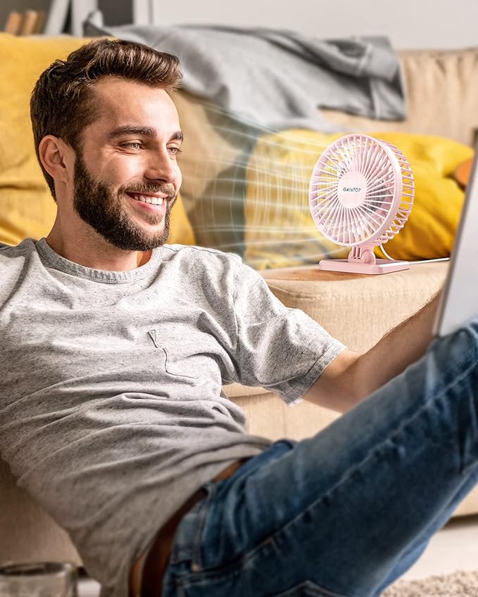 Gaiatop USB Desk Fan, Small But Powerful, Personal Portable Quiet 3 Speeds, Adjustable Mini Table Desktop fan for Cooling Home Office Car Summer Travel Gifts Pink