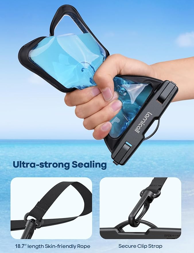 Lamicall 2Packs Waterproof Phone Pouch, Beach Bags, Vacation Essentials for Wemen Men, Cruise Essentials 2026, Gifts for Travel Beach Sandproof Ship Accessories, Black & Black