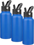 BJPKPK Insulated Water Bottles with Straw Lid, 32oz Metal Large Water Bottle with 3 Lids, Reusable Leak Proof BPA Free Thermos, Stainless Steel Canteen Water Bottle for Sports, Gym & Travel-Sapphire