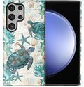 for Samsung Galaxy S24 Ultra Case,HL2 Ocean Sea Turtle Nautical Map Hybrid 2 Layer Hard Shell Silicone Protective Pattern Design Case