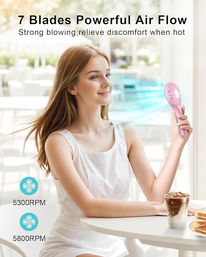 TriPole Handheld Mini Fan Battery Operated Small Personal Portable Fan Speed Adjustable USB Rechargeable Fans for Kids Girls Women Men Home Office Indoor Outdoor Travelling, Pink