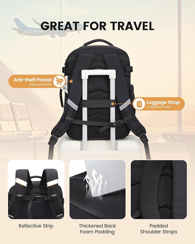 LOVEVOOK 50L Travel Backpack for Men Women, Waterproof Carry On Backpack for Work & Travel, Flight Approved Personal Item with 3 Packing Cubes, TSA Bag Fits 17.3" Laptop,Black