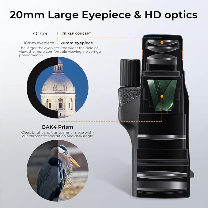 K&F Concept® 12X50 Monocular Telescope with Cleaning Cloth, FMC Lens & BAK4 Prism Telescopes for Adults, Sky Captain HD Monocular for Bird Watching Hunting Hiking Camping Travelling