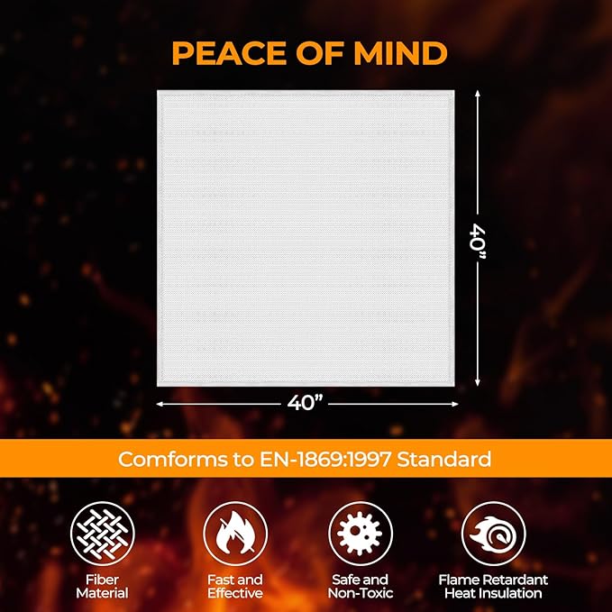 Juimma Fire Blanket for Home and Kitchen - 40" x 40" Prepared Fire Blankets Emergency for Home, School, Camping, Office, Warehouse, with Gloves and Hook, 1 Pack