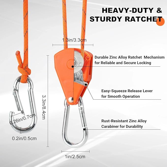 Longer 14ft Retractable Paracord Rope Tie Down Ratchet Strap Small Straps Mini Rope Cam Lock Tent Canopy Tie Down Adjustable Outdoor Windproof Tightener Tensioner Hanger Grow Light 4 Pack 1/8"