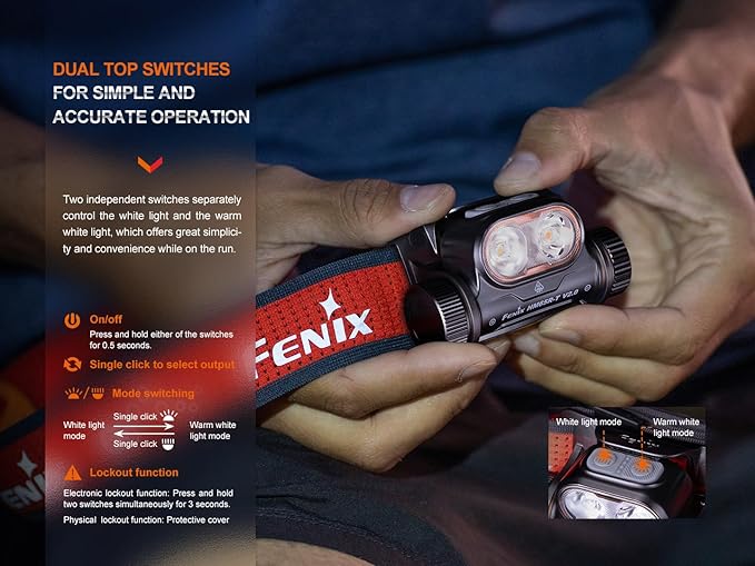 Fenix HM65R-T V2.0 Running Headlamp, 1600 Lumen White Light and Warm White Dual Beams, USB-C Rechargeable, Lightweight Long Runtime for Trail Running, with Organizer (Nebula)