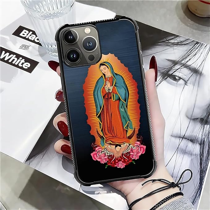 for iPhone 16 Pro Max Case, Red Virgen Guadalupe Pattern Graphic Design Girl Boy Soft Silicone Hard Acrylic Shock Protection for iPhone 16 Pro Max