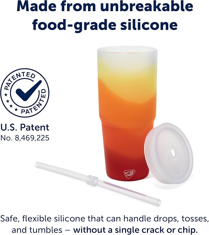 Silipint: 32oz Silicone Straw Tumbler, Unbreakable, Non-Toxic, Dishwasher Safe - Pack of 4