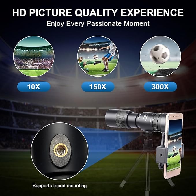 10-300x40 Monoculars for Adults High Powered–Zoom Monocular Telescope with BAK4 & FMC Lens for Concerts, Birdwatching, Stargazing, Green (Smartphone Adapter &Tripod NOT Include)