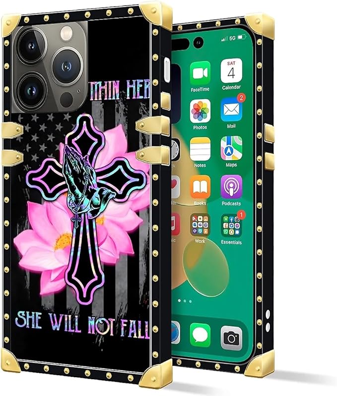 Compatible with iPhone 14 Pro Max Case, Praying Cross Hands Luxury Golden Decoration for Girl Women Soft TPU Shockproof Protective Hard PC Back for iPhone 14 Pro Max