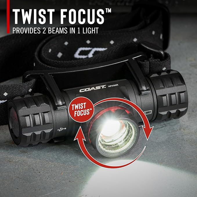 Coast XPH30R 1500 Lumen USB-C Rechargeable Dual Power Headlamp with Twist Focus Beam and Magnetic Base, 4.37 oz. - Ocean Blue