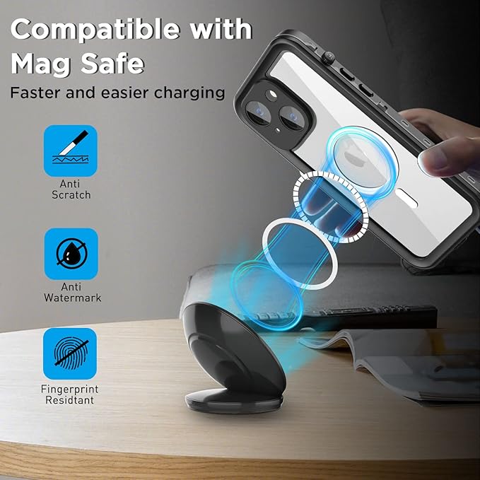 AICase for iPhone 14 Plus Case Waterproof, Compatible with Magsafe Magnetic Protective Phone Case, Water Proof Mag Safe Magnet Shockproof Full Body Clear with Screen Protector