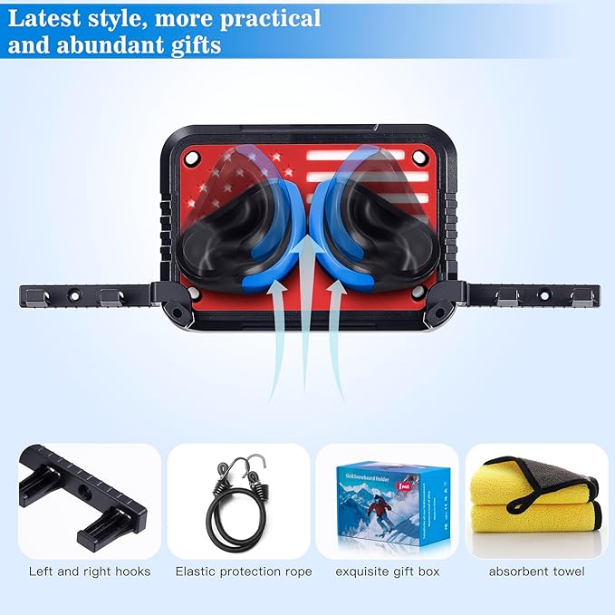 Ski Rack Wall Mount Ski & Snowboard Skateboard Wall Mount Fits Any Board holder Up to 25lbs Vertical Ski Storage Rack for Home & Garage Space-Saving Winter Gear Organizer 4Pack