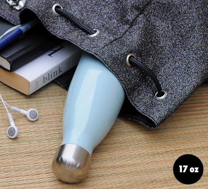 MIRA 17 oz Insulated Water Bottle - Stainless Steel Cola Shape Thermo - Double Wall Hot & Cold Flask (24Hr Cold/12Hr Hot) - Pearl Blue