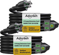 Adoreen Outdoor Power Extension Cord 15 Ft/2 Pack, 3 Prong 16 AWG Grounded Wire Heavy Duty Weatherproof Electric Cable for Indoor Christmas Light Lamp, 13A 125V 1625W, SJTW-ETL- Black with Green