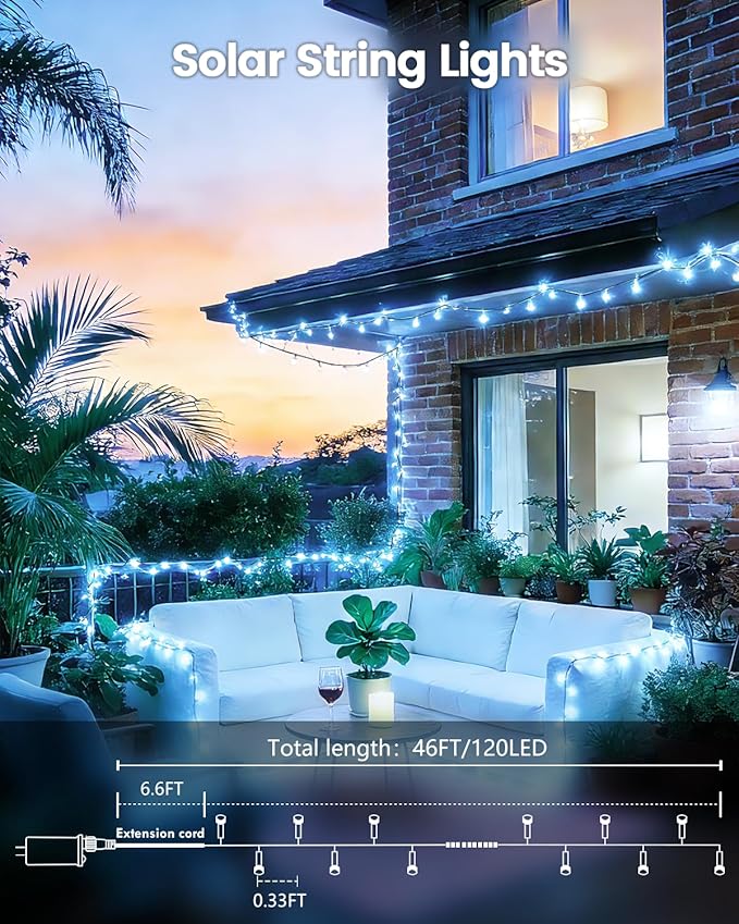 OZS 2PK 240LED Solar Sring Lights Outdoor Waterproof, Solar Christmas Lights for Outside, Green Wire Tree Electric Holiday Light with 8 Lighting Modes for Christmas Decorations(Cool White)