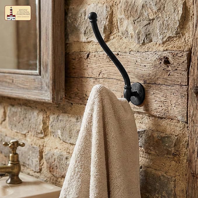 Mystic Colonial Rustic Cast Iron Wall Hooks, Heavy Duty Retro Utility Hanger, Multi Purpose Wall Mount Hooks for Hanging Coat, Bag, Towel, Robe, Hat, Pack of 10-8" x 1.5"
