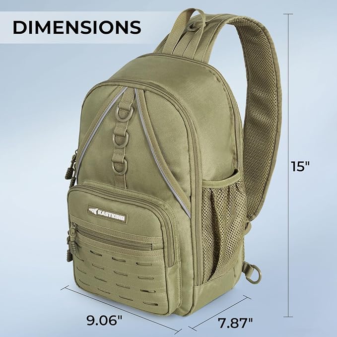 KastKing Karryall Sling Tackle Bag–Fishing Sling Pack,Fishing Backpack With Rod Holder,MOLLE System,Soft Bait & Gear Storage